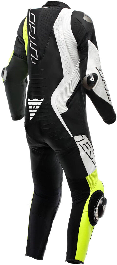 Dainese Audax D-Zip 1PC Perf. Black / Fluo Yellow / White Leather Suit - SpeedParts - Loja Online