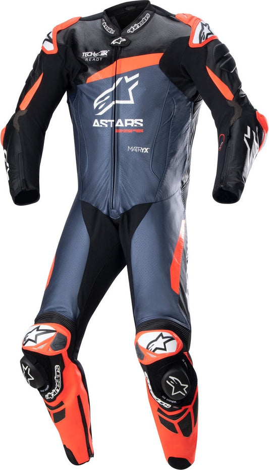 Alpinestars GP Plus V4 1PC Black / Red Fluo / Dark Blue Leather Suit - SpeedParts - Loja Online