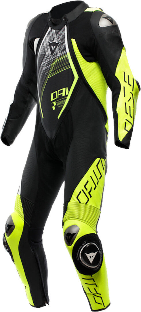 Dainese Audax D-Zip 1PC Perf. Black / Fluo Yellow / White Leather Suit - SpeedParts - Loja Online